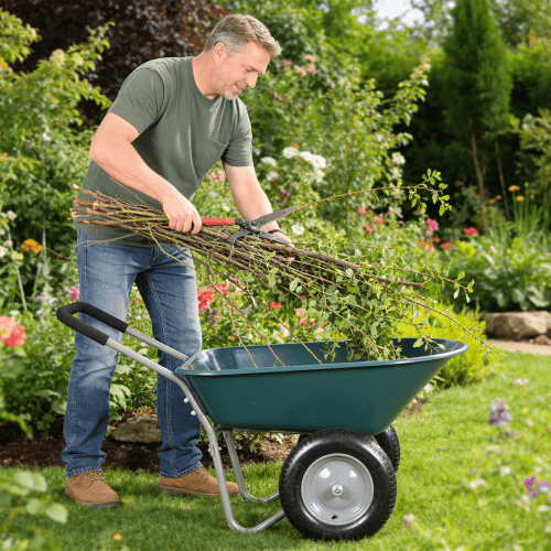 wheel barrow Two wheeled trolley for green garden 15 inch pneumatic wheel WB1001GN