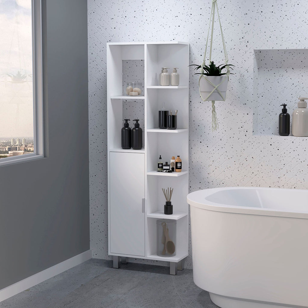 White 9-Shelf Linen Cabinet