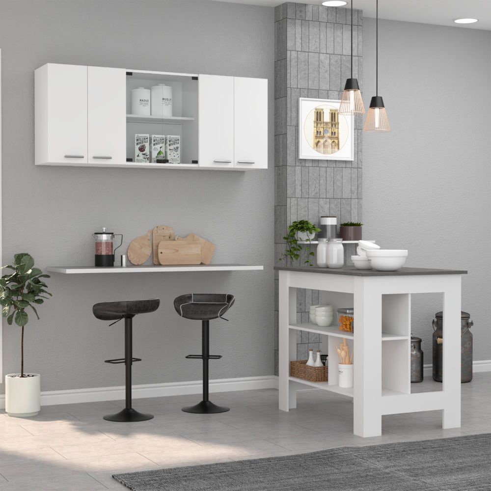 White and Onyx 2-Piece Kitchen Set, Kitchen Island and Wall Cabinet