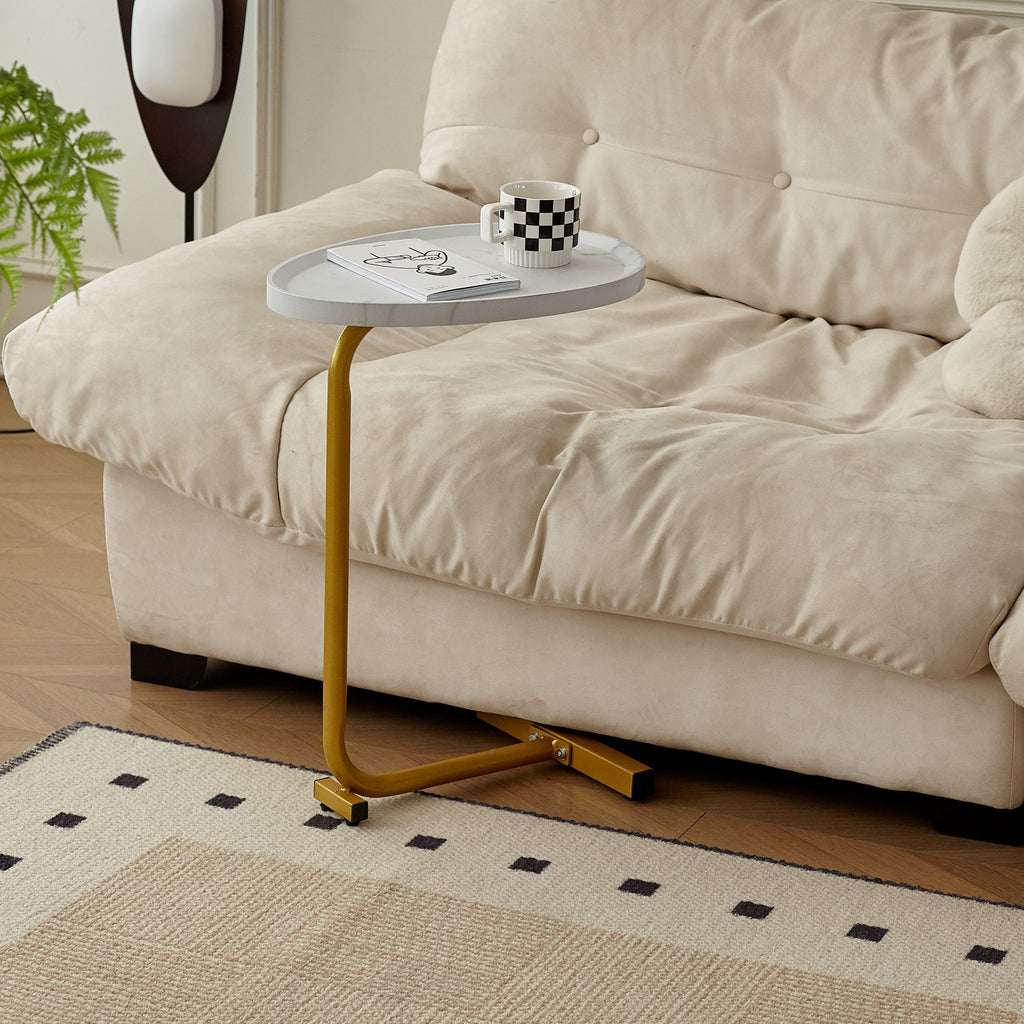 White C-shaped Side Table, Small Sofa Table for Cough, Bederoom