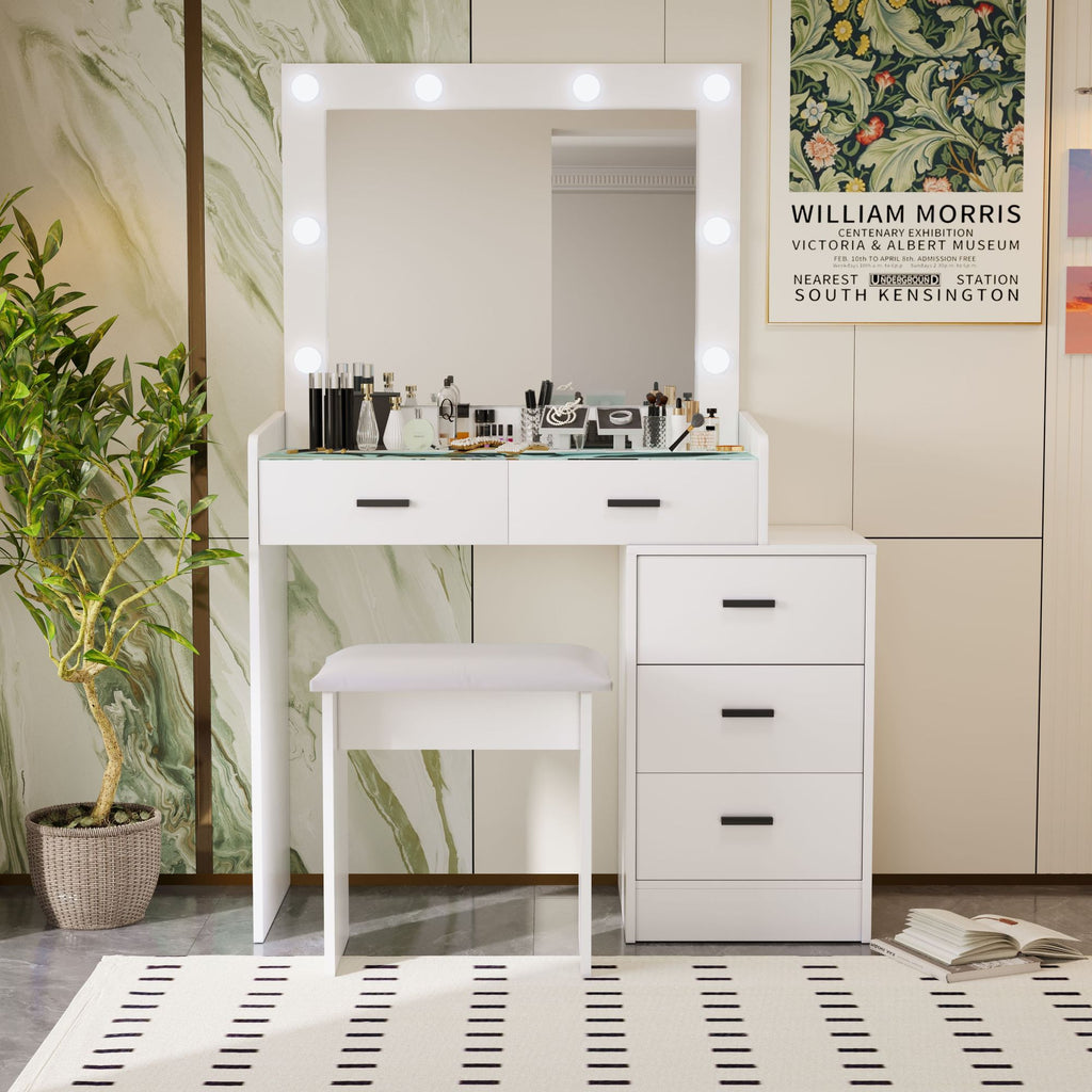 White color adjustable dressing table with 4 drawers