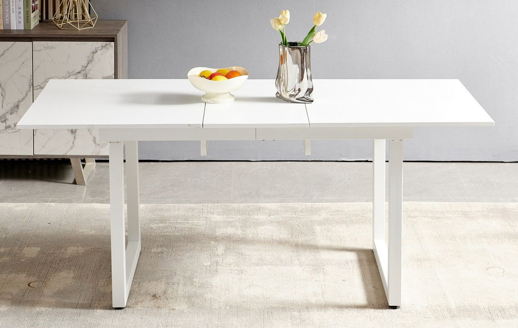 white color,Square Extendable Dining Table with metal leg,Modern Space Saving Kitchen Table for Living Room( 70.86" W x 31.5" D x 29.5" H)
