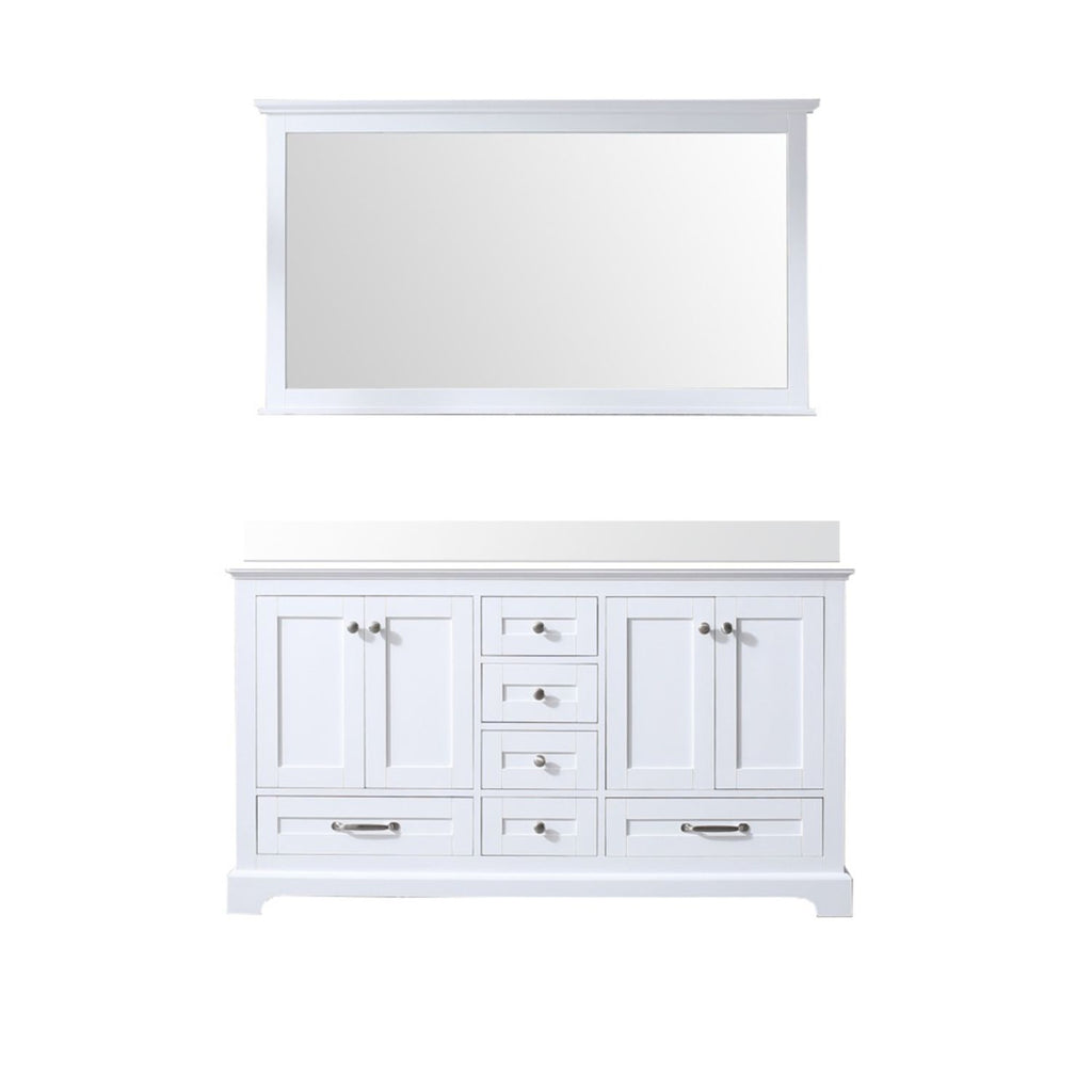 White Double Bath Vanity 60 in. W x 22 in. D, Cultured Marble Top, and 58 in. Mirror