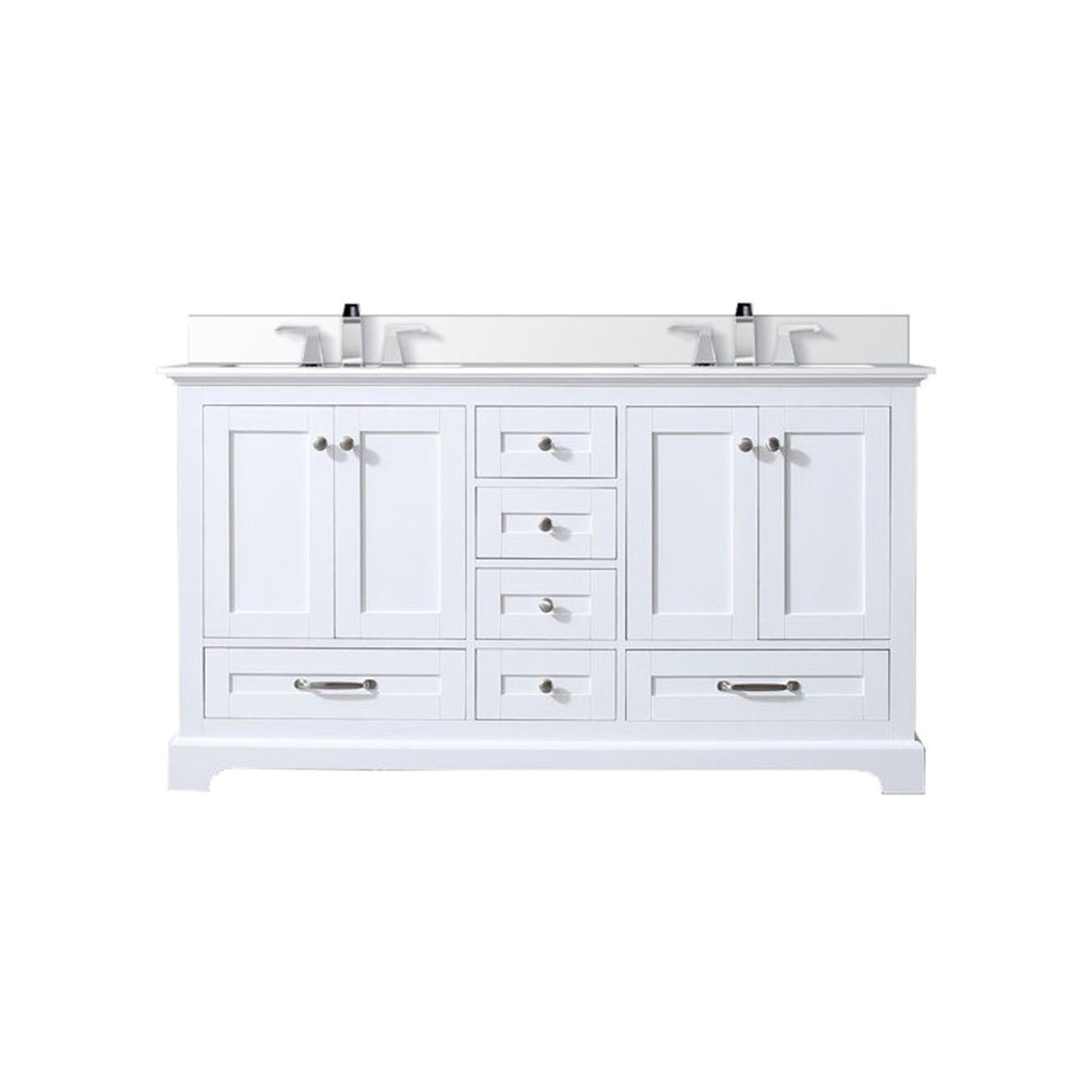 White Double Bath Vanity 60 in. W x 22 in. D, White Quartz Top, and Faucet Set