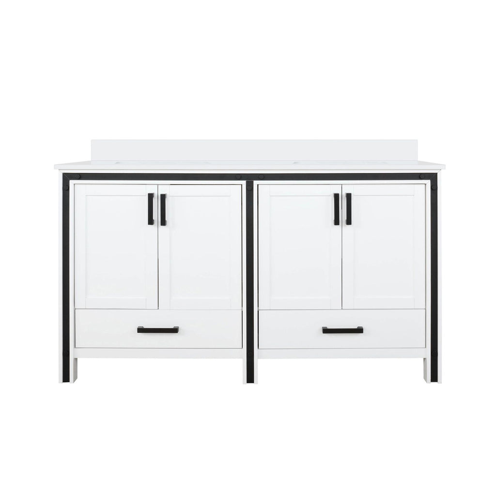 White Double Bath Vanity 60 in. W x 22 in. D, with Cultured Marble Top