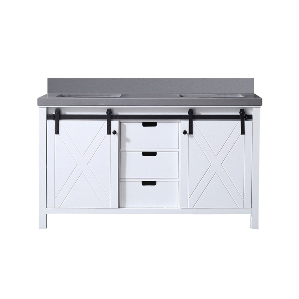 White Double Bath Vanity 60 in. W x 22 in. D, with Grey Quartz Countertop