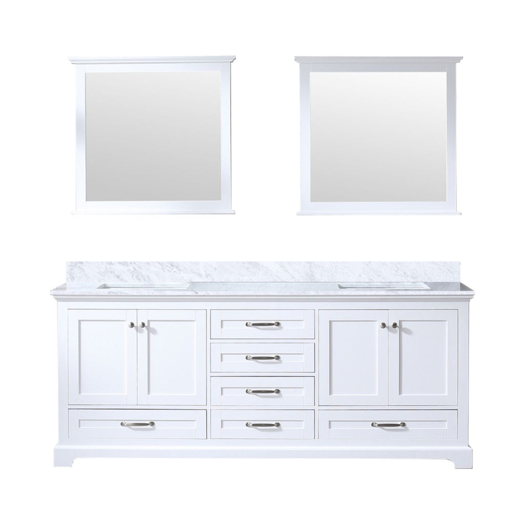 White Double Bath Vanity 80 in. W x 22 in. D, Carrara Marble Top, and 30 in. Mirrors
