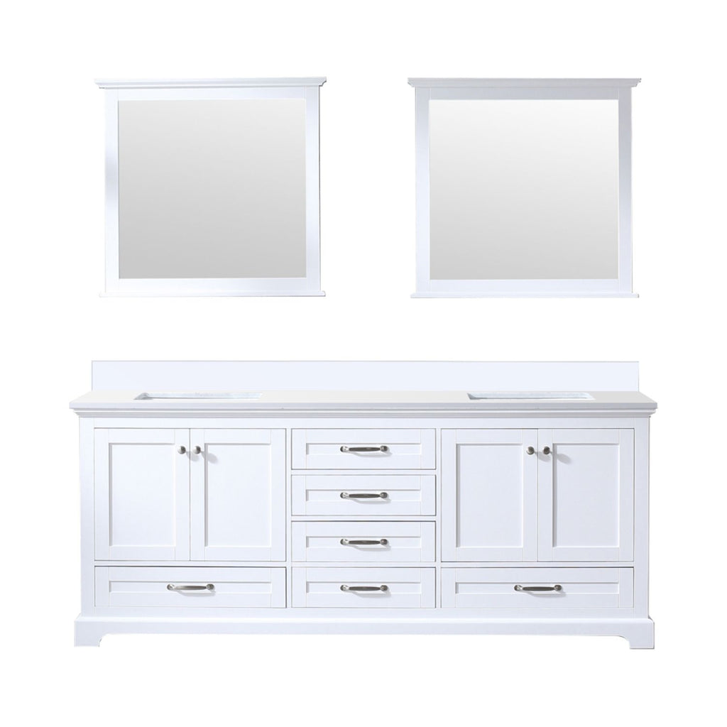 White Double Bath Vanity 80 in. W x 22 in. D, White Quartz Top, and 30 in. Mirrors