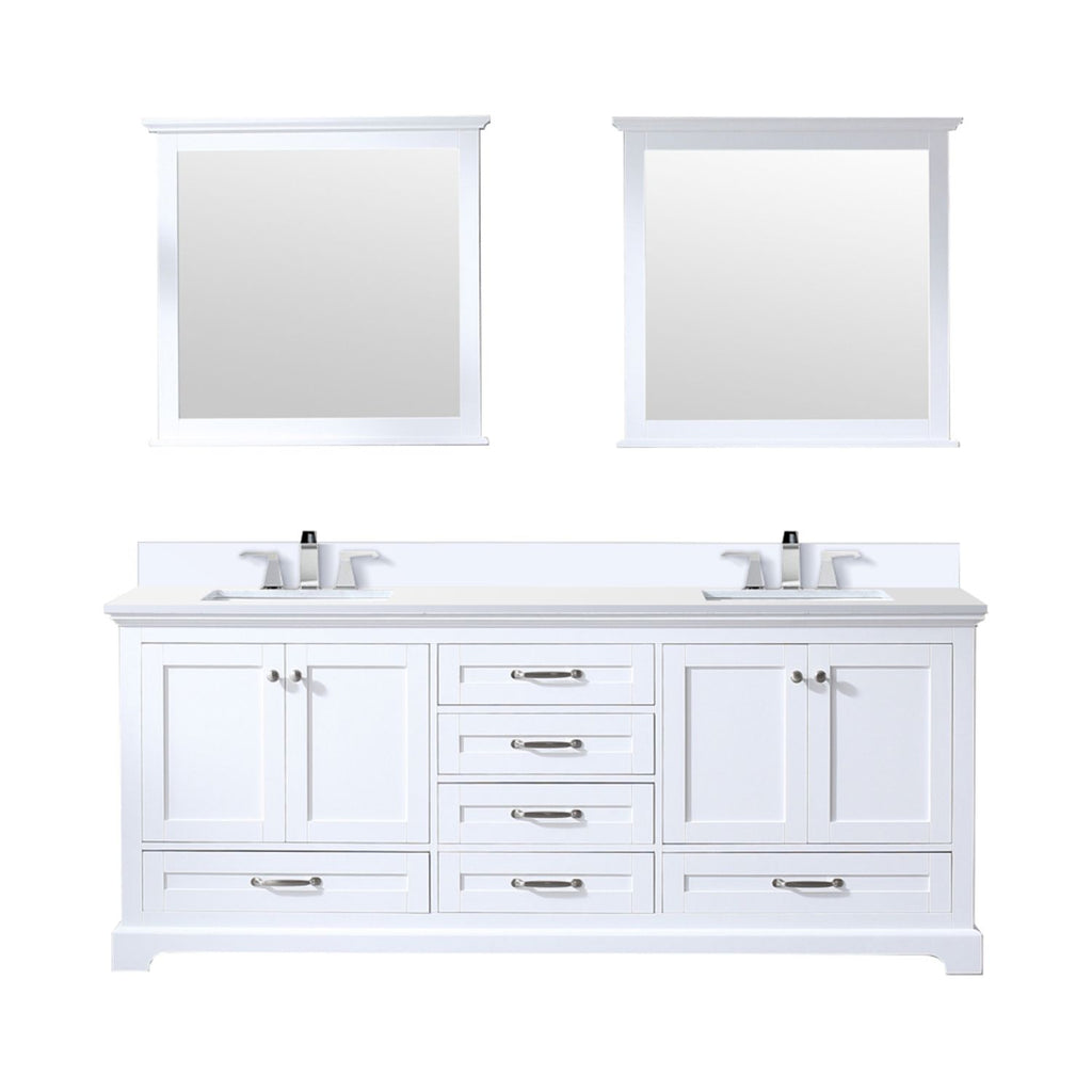 White Double Bath Vanity 80 in. W x 22 in. D, White Quartz Top, Faucet Set, and 30 in. Mirrors