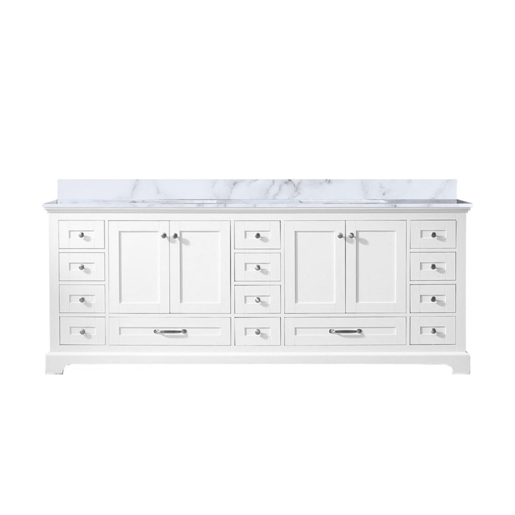 White Double Bath Vanity 84 in. W x 22 in. D, with Carrara Marble Top