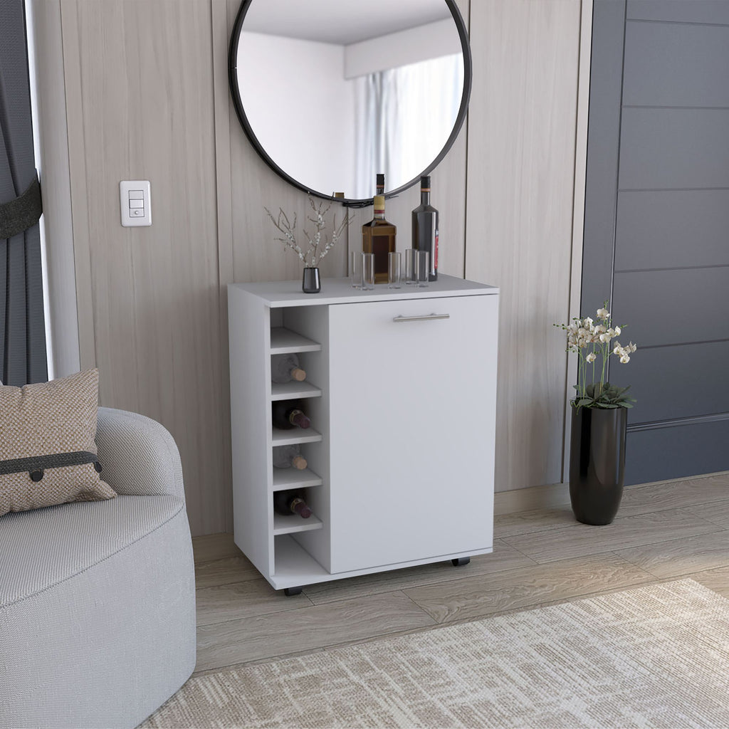 Wick Bar Cart with Integrated Wine Storage, Spacious Cabinet and Smooth Rollers