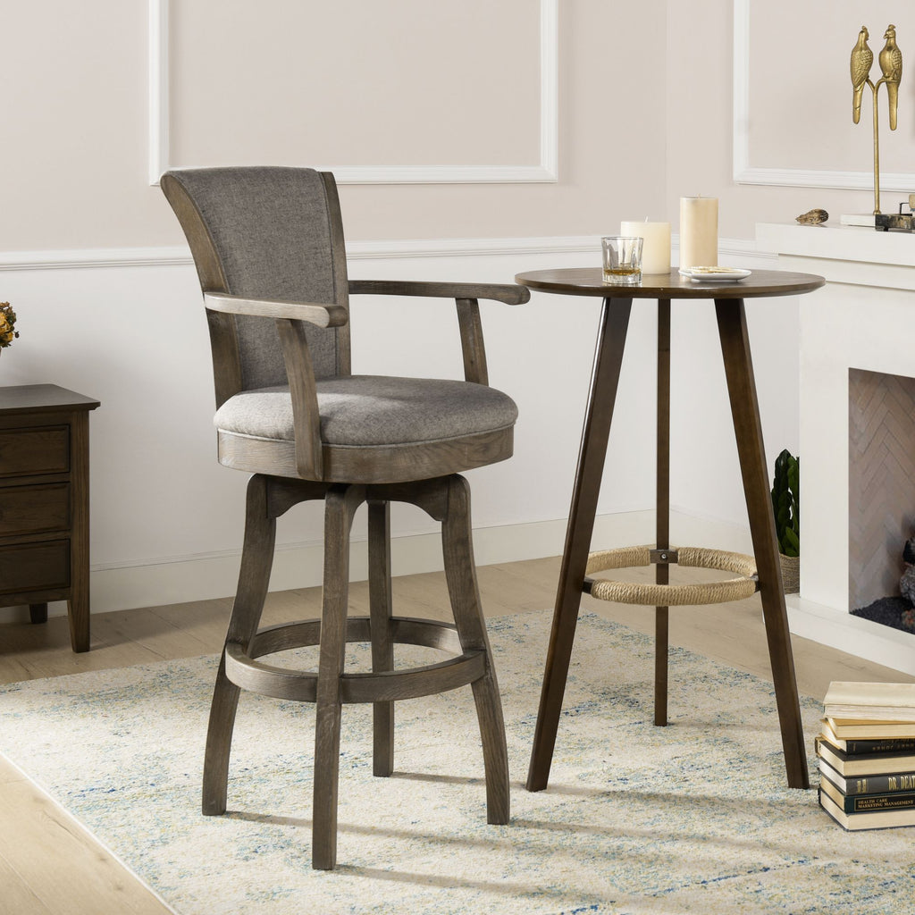 Williams 31in Swivel Bar Stool with Armrests, Heathered Grey Linen