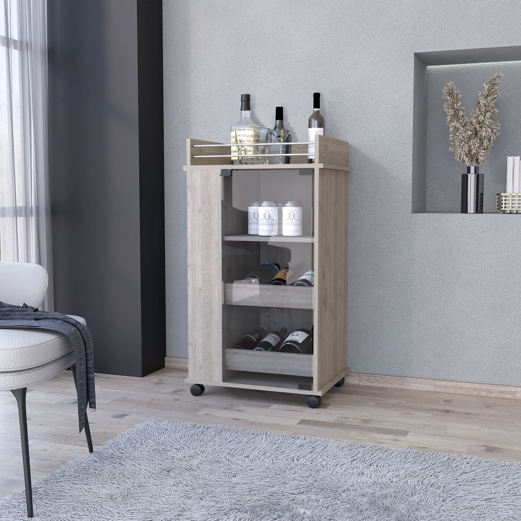 Willow Park Glass Door Bar Cart with Bottle Holder and Casters Light Gray