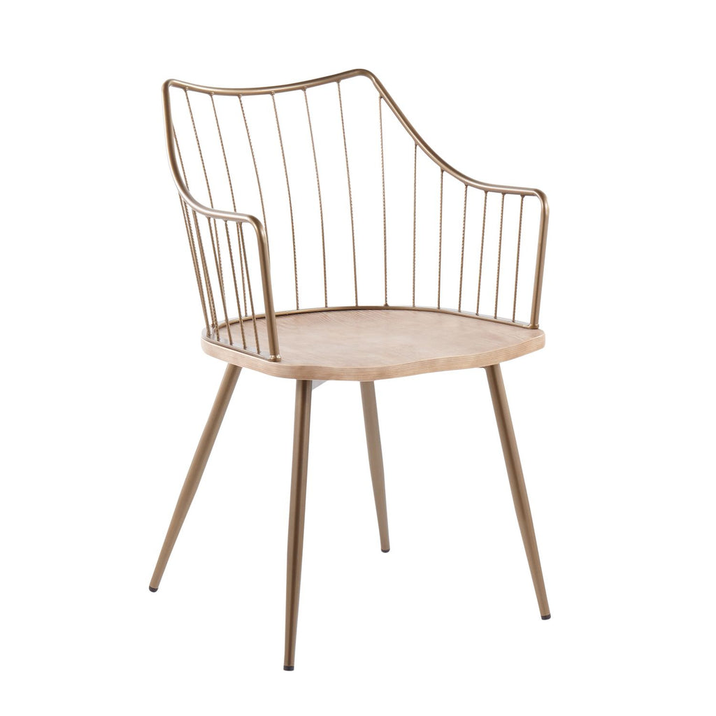 Winston Farmhouse Chair in Antique Copper Metal and White Washed Wood by