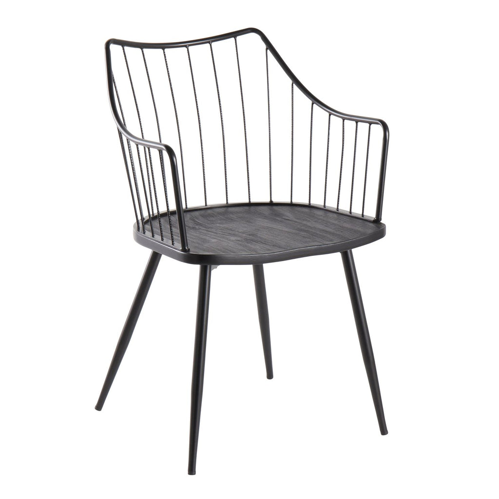 Winston Farmhouse Chair in Black Metal and Black Wood by