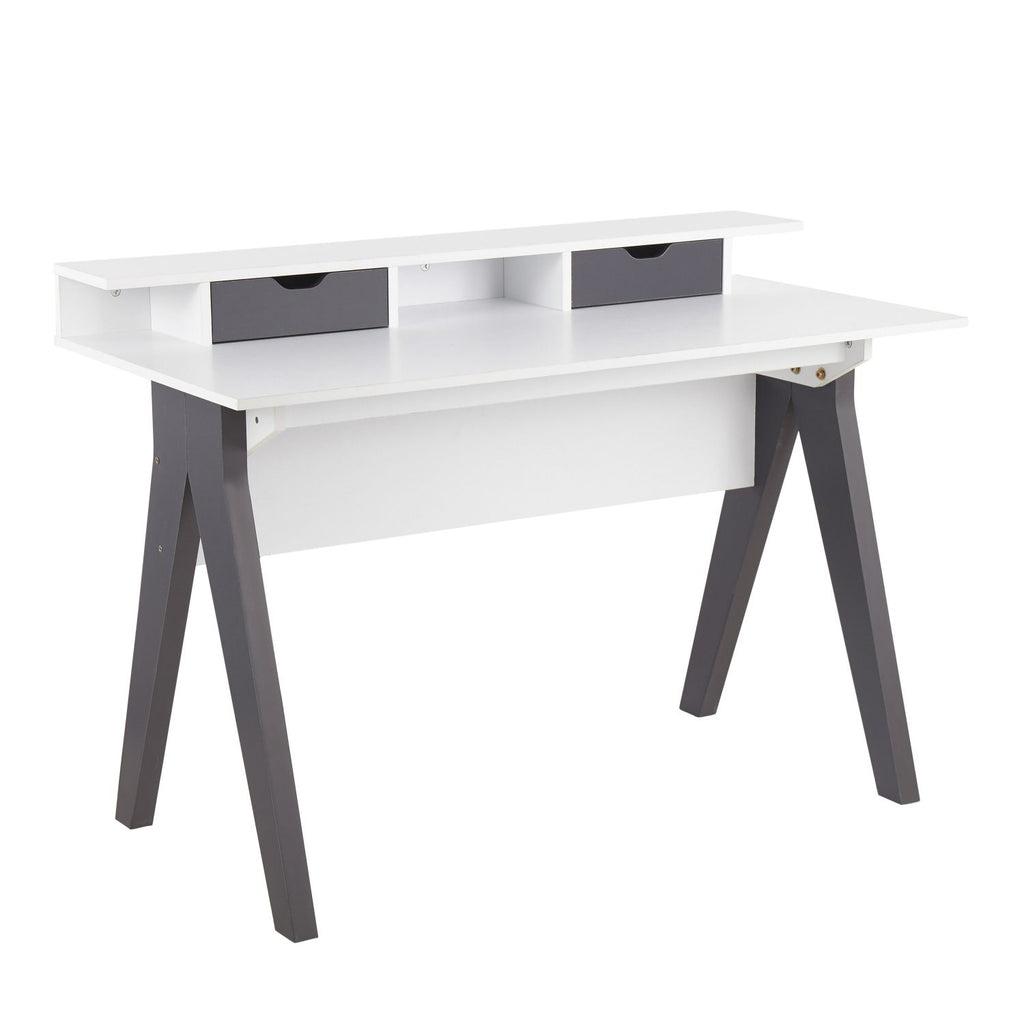 Wishbone Contemporary Desk in Grey and White Wood by