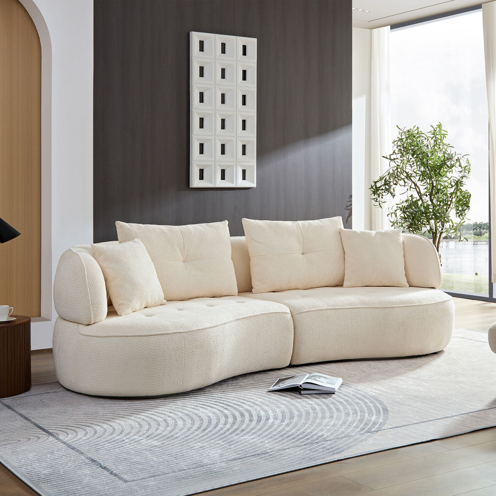 WKS7W White, 4-seat modular sofa, durable fabric, solid wood frame, high density sponge cushion, 4 pillows