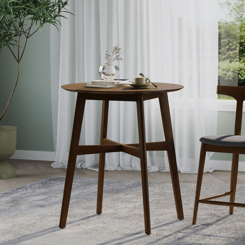 Wood Counter Height Round Dining Table, Brown, 35.4"D x 35.4"W x 36"H