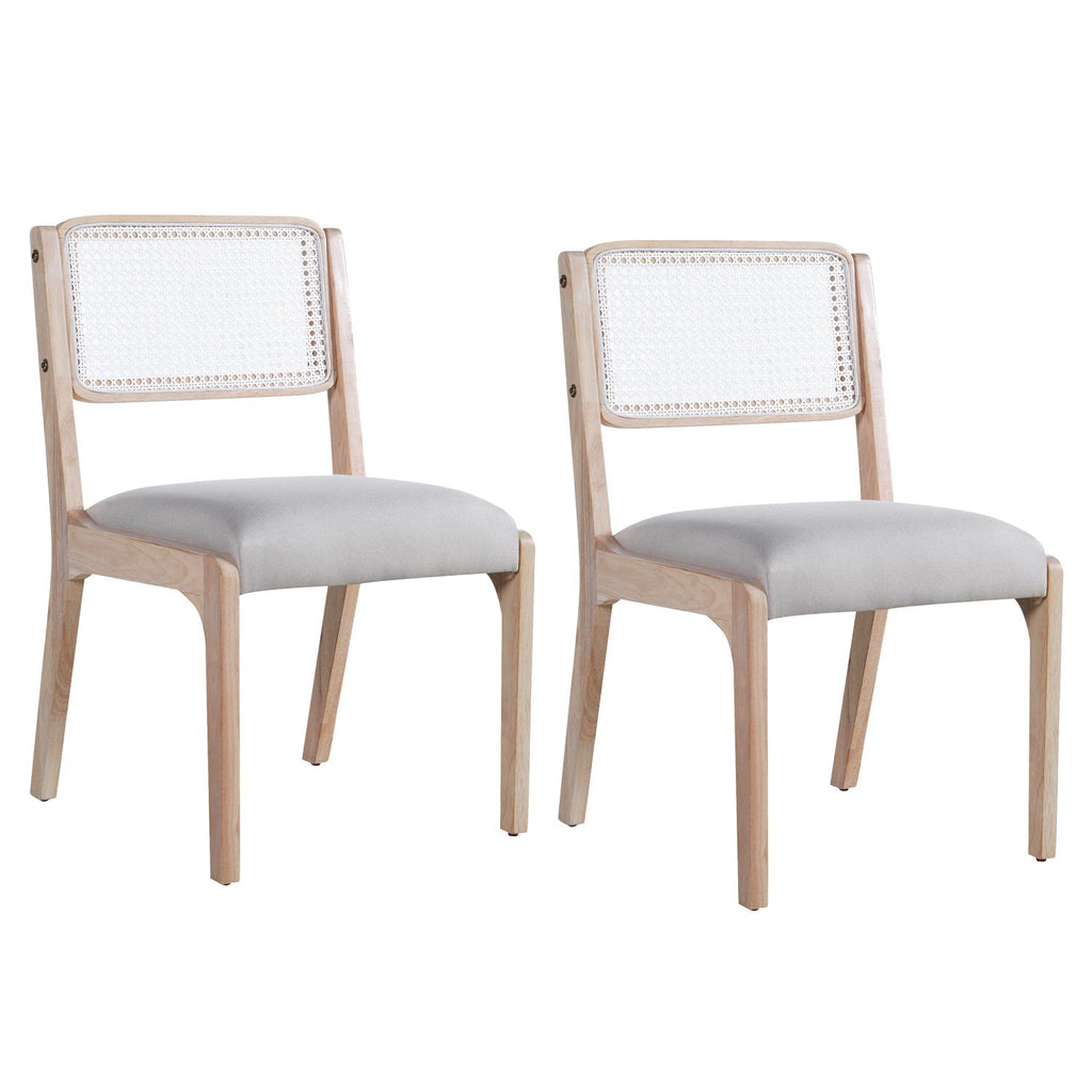 Wood Dining Chairs Set of 2, Modern Farmhouse Accent Chairs with Solid Wood Legs and Padded Seat, Modern Linen Kitchen & Dining Chairs Side Chairs for Dining Room, Beige