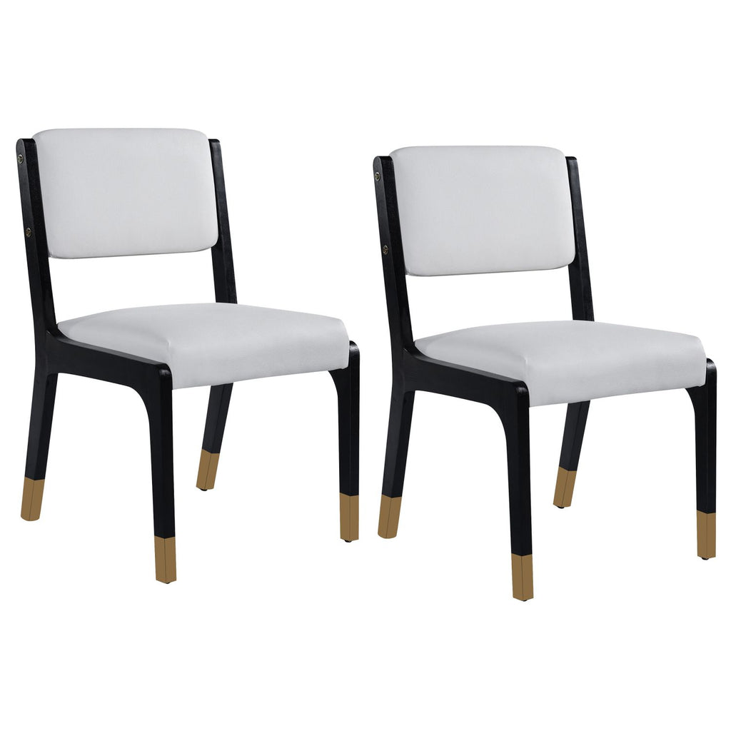 Wood Dining Chairs Set of 2, Modern Farmhouse Accent Chairs with Solid Wood Legs and Padded Seat, Modern PU Leather Kitchen & Dining Chairs Side Chairs for Dining Room, Black