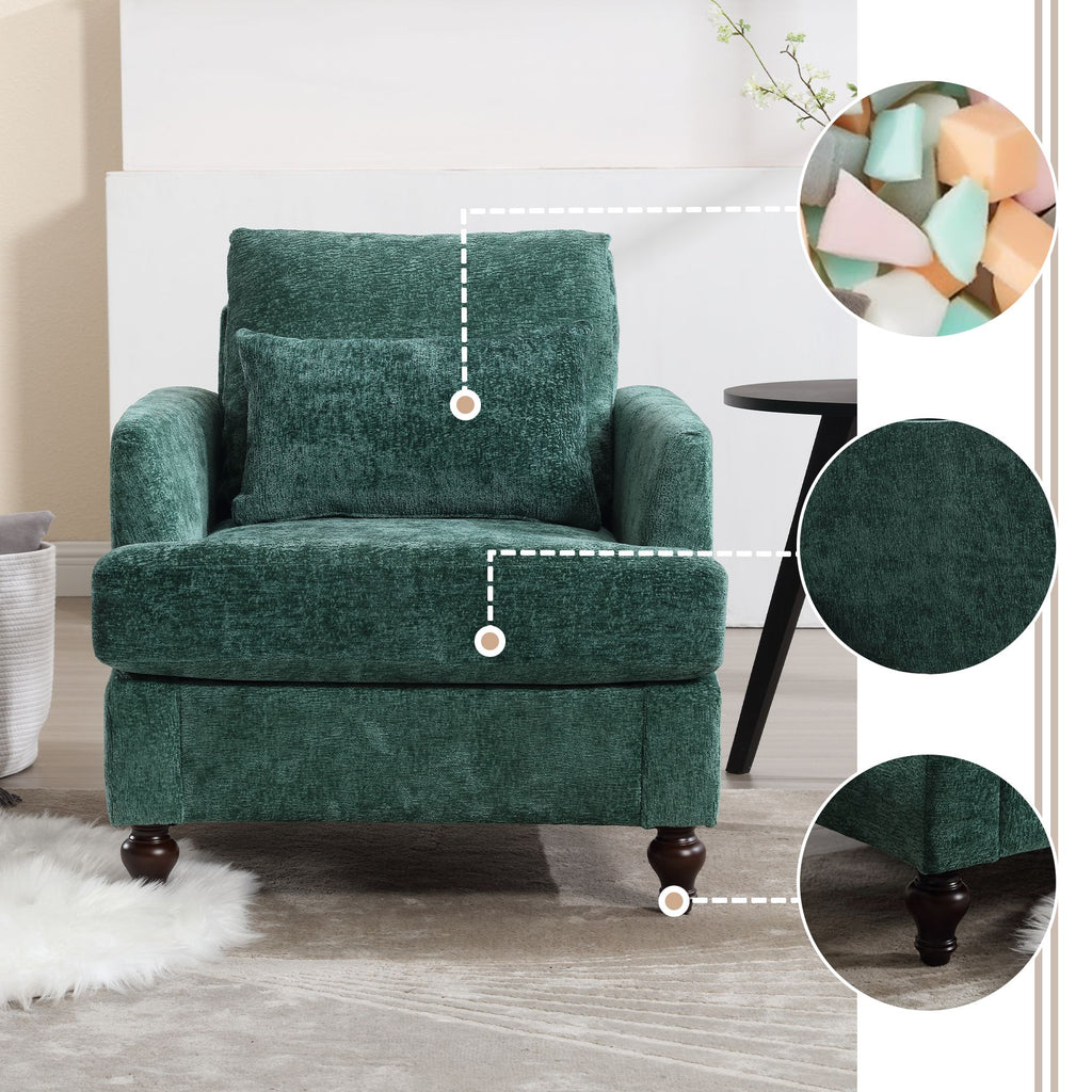 Wood Frame Armchair, Modern Accent Chair Lounge Chair for Living Room,Tufted Club Chair, Mid Century Modern Arm Chairs with Studded, Solid Wood Frame, for Bedroom, Reading (Emerald Chenille)