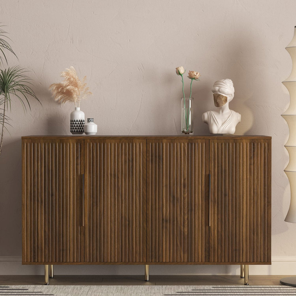 Wood Modern Buffet Cabinet with Storage, Fluted Sideboard Large Buffet with Adjustable Shelves, Credenza, Accent Cabinet Console Table