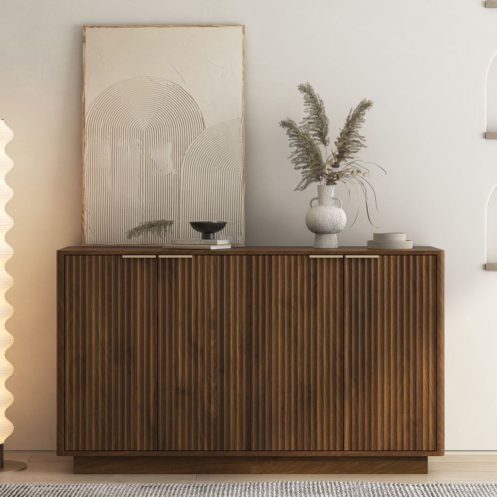 Wood Modern Buffet Cabinet with Storage, Fluted Sideboard Large Buffet with Adjustable Shelves, Credenza, Accent Cabinet Console Table