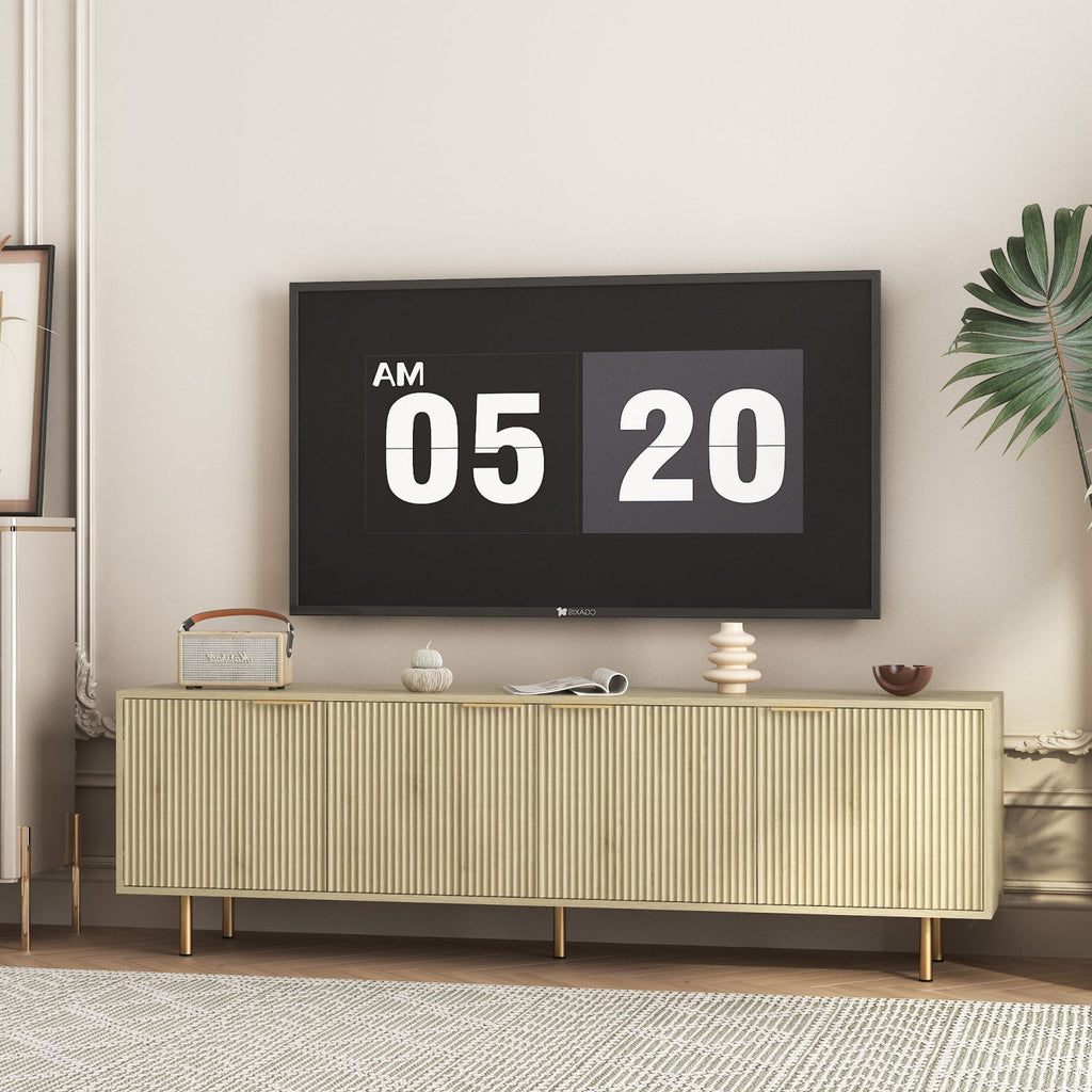 Wood Modern TV Stand Fluted 68" , Entertainment Center with Storage Doors, TV Console Media Cabinet, for 55+ Inch TV, Living Room