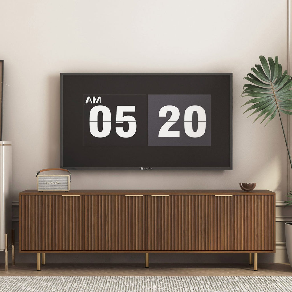 Wood Modern TV Stand Fluted 68" t, Entertainment Center with Storage Doors, TV Console Media Cabinet, for 55+ Inch TV, Living Room