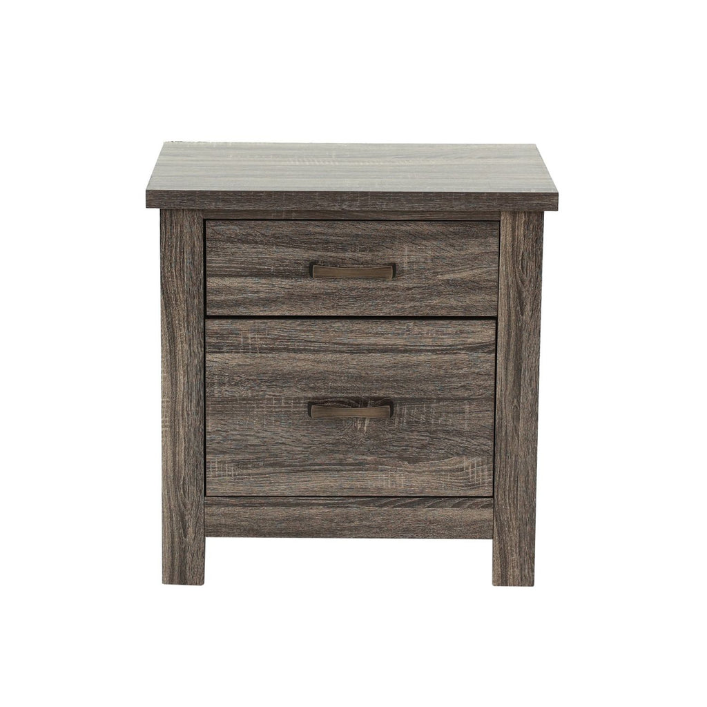 Wooden 2 Drawers Nightstand in Brown Finish