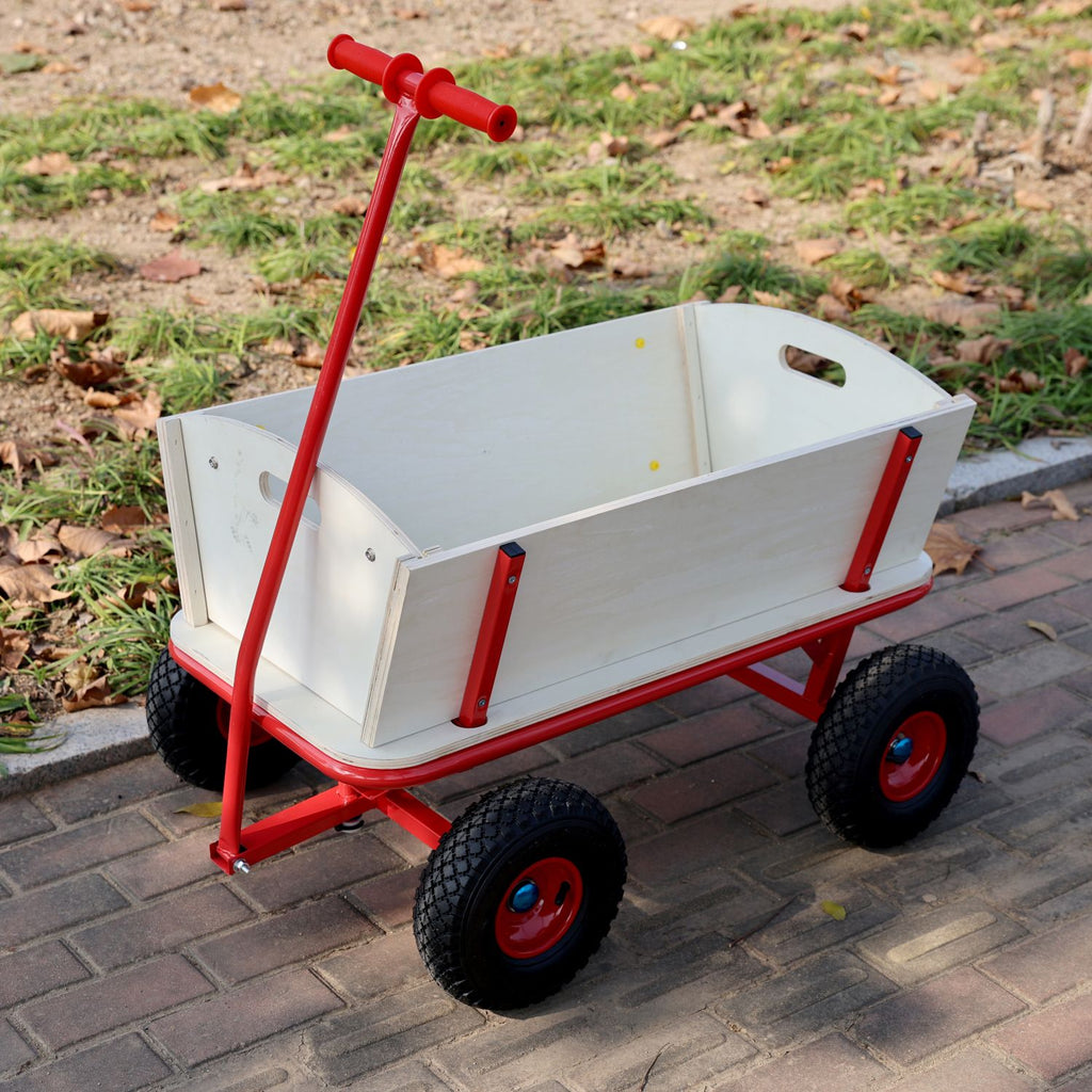 Wooden carriage + four-wheel design, Load-bearing capacity: 260LBS,Children's outdoor stroller, bringing joy to childhood outdoors