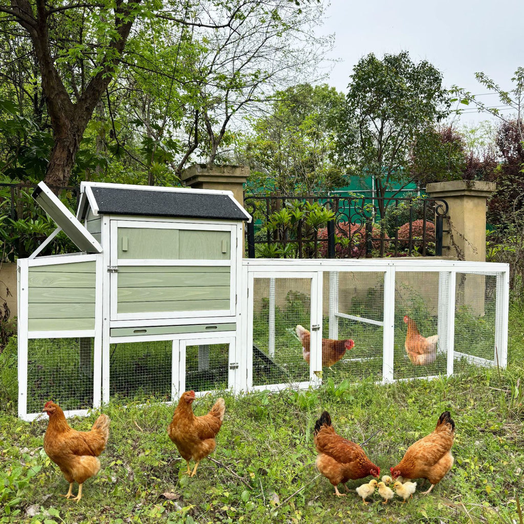 Wooden Chicken Coop, Large Outdoor Hen House with Run and Nesting Box Poultry Cage, Rabbit Hutch, Waterproof Anti-UV Panel for Backyard