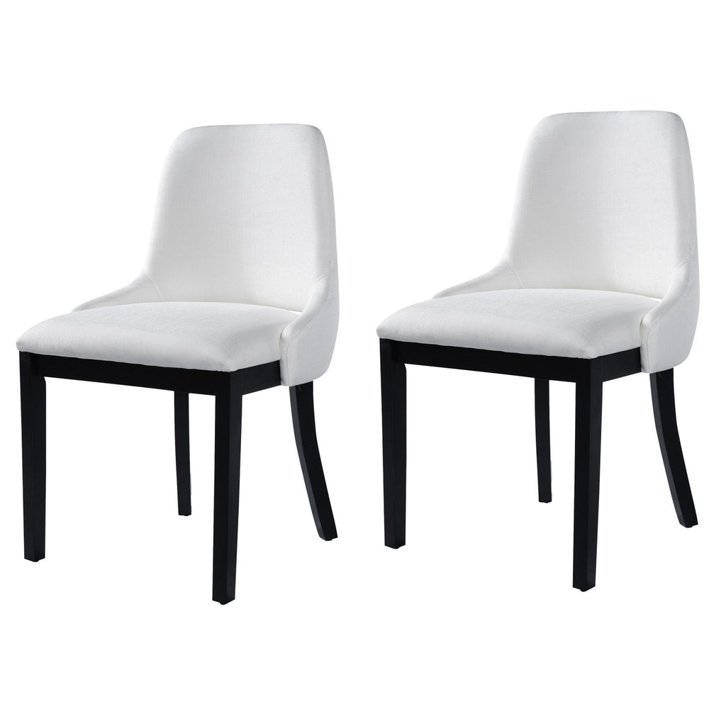 Wooden Dining Chairs Set of 2, Linen Upholstered Accent Kitchen Chair Dining Room Chairs, Farmhouse Style Dining Chair for Living Room/Dining Room, Black+Beige