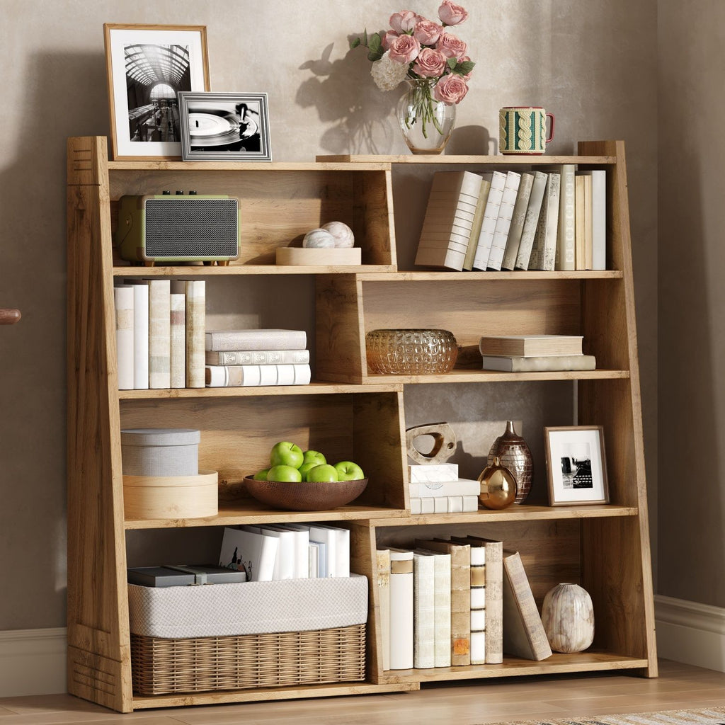 Wooden Expandable Bookshelf Storage Rack, 4-Tier L-Shaped Adjustable 2-Piece Bookcase, Extendable up to 47 Inches for Wall Corner & Small Spaces