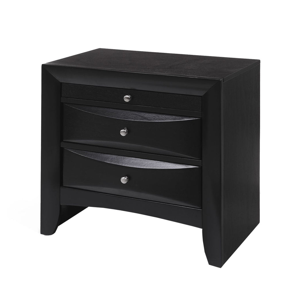Wooden Nightstand with 2 Drawers and 1 Tray in Black Finish