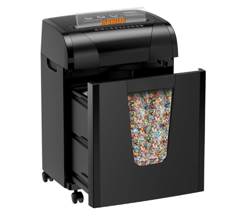 Woolsche Paper Shredder, 18-Sheet Cross Cut with 18 Liters Pull Out Bin, P-4 Security Level, Shred Paper and Credit Card, Durable&Fast with Auto Jam Proof System Shredder for Office
