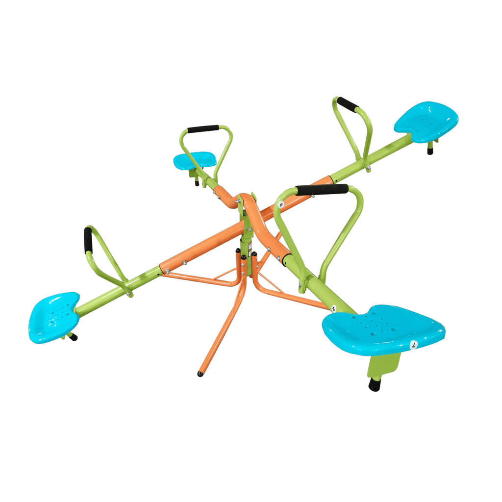 XSS004 outdoor playground four seats seesaw for kids 360 degree rotating sturdy plastic seat seesaw for kids seesaw blue and green for kids age 3+