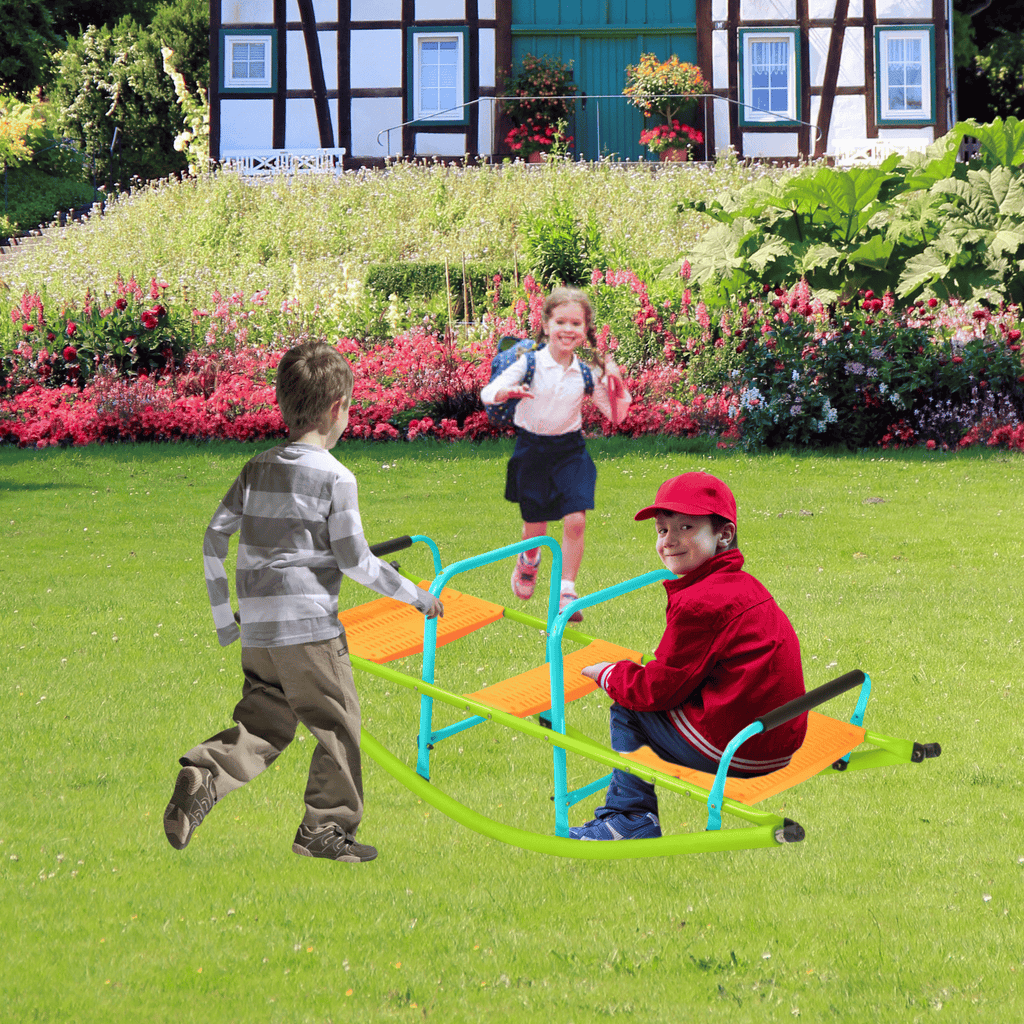 XSS008 high quality kids seesaw plastic seat playground equipment cute baby plastic rocker outdoor children blue and green steel tube for kids age 3+