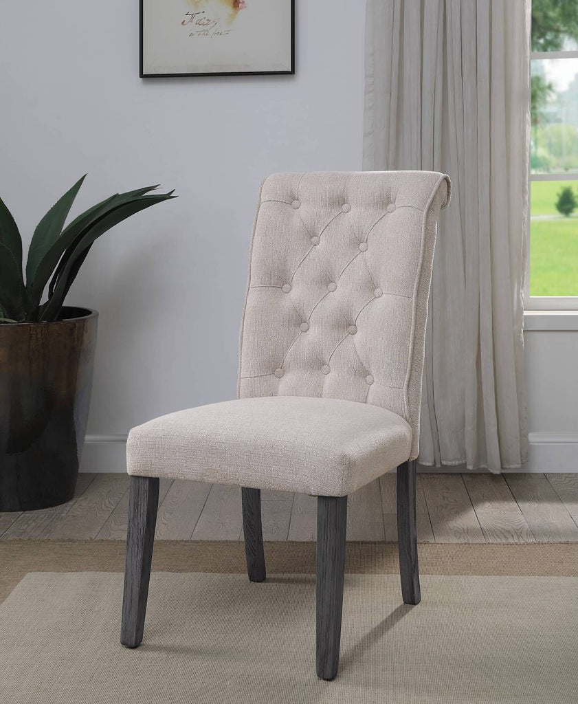 Yabeina Beige Linen & Gray Finish Side Chair (Set of 2)