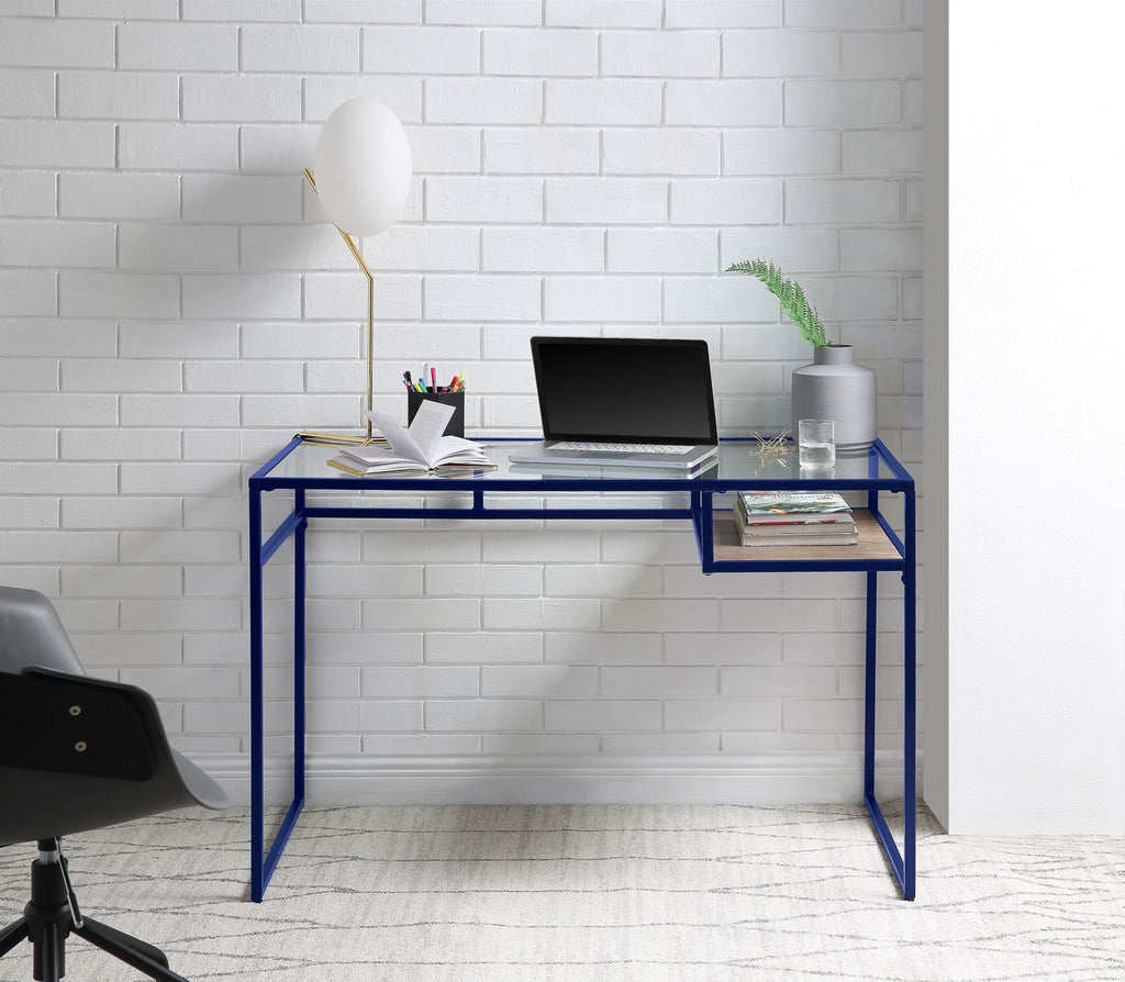 Yasin Glass Top & Blue Finish Writing Desk