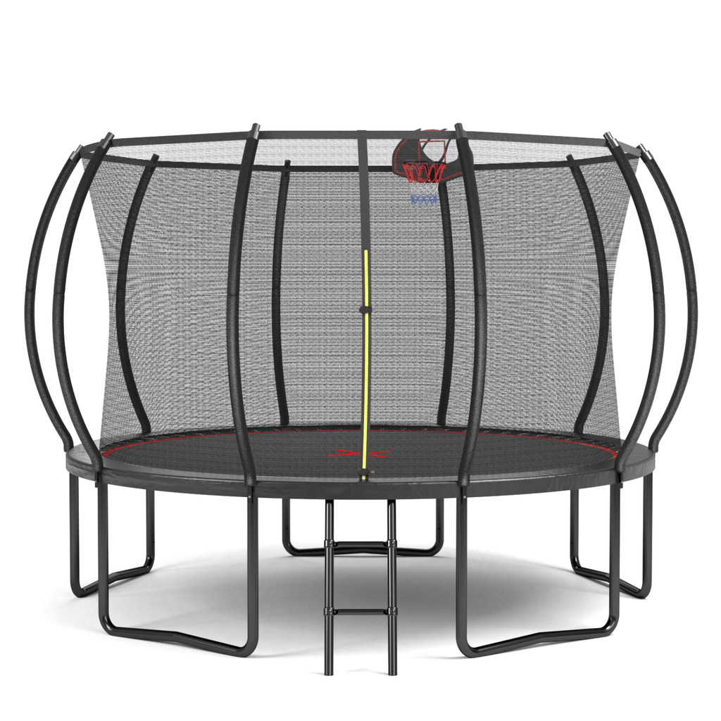 YC 12FT trampoline Pumpkin- ladder-Black Red