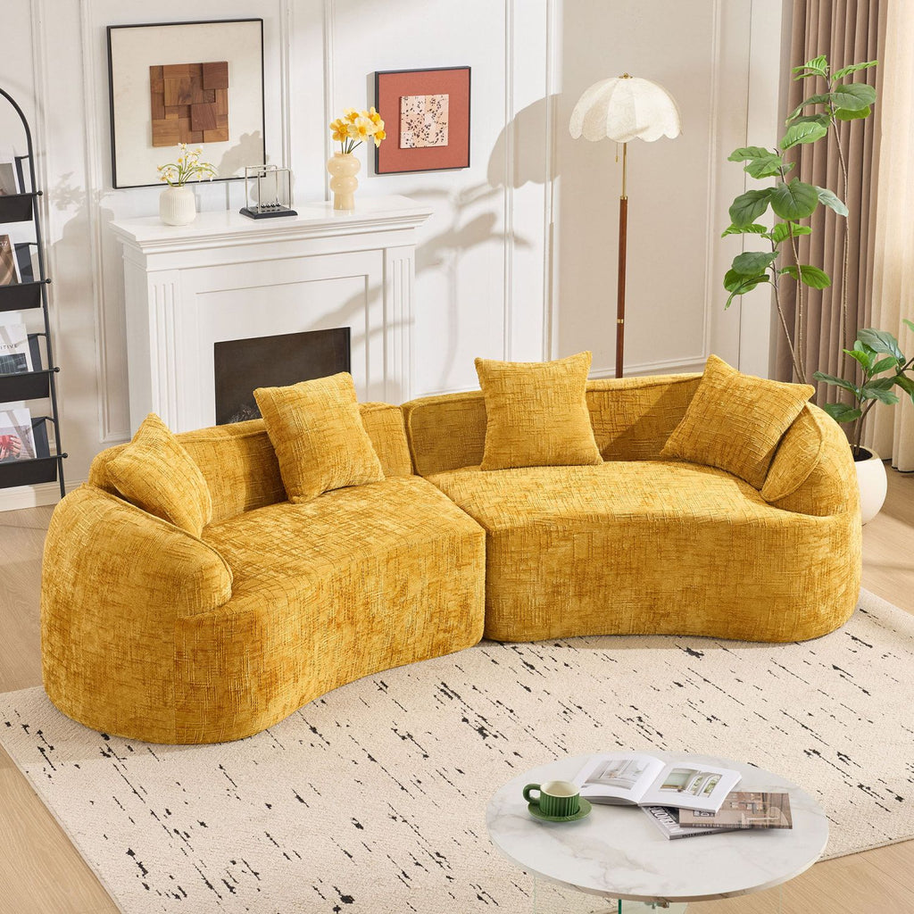 Yellow Curved Compressed Sofa, Creative Nordic-style Design for Living Room, Comfortable, Soft and Suitable for Multiple Scenarios