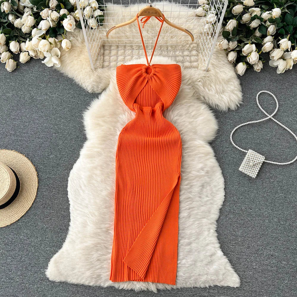 Chic Sexy Knitted Summer Dress with Hips Split Bodycon Fit for Women Elegant Party and Streetwear Outfits - NIICY