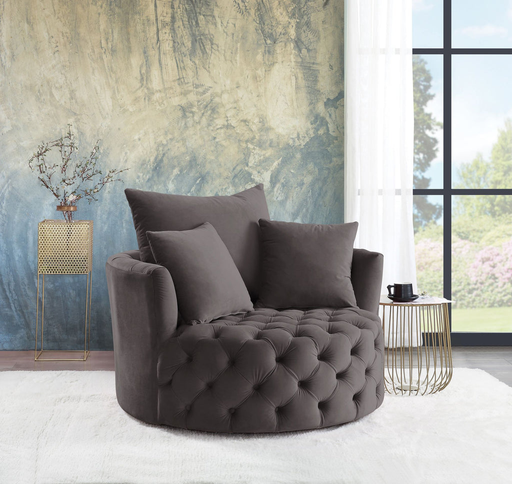 Zunyas Gray Velvet Accent Chair W/Swivel