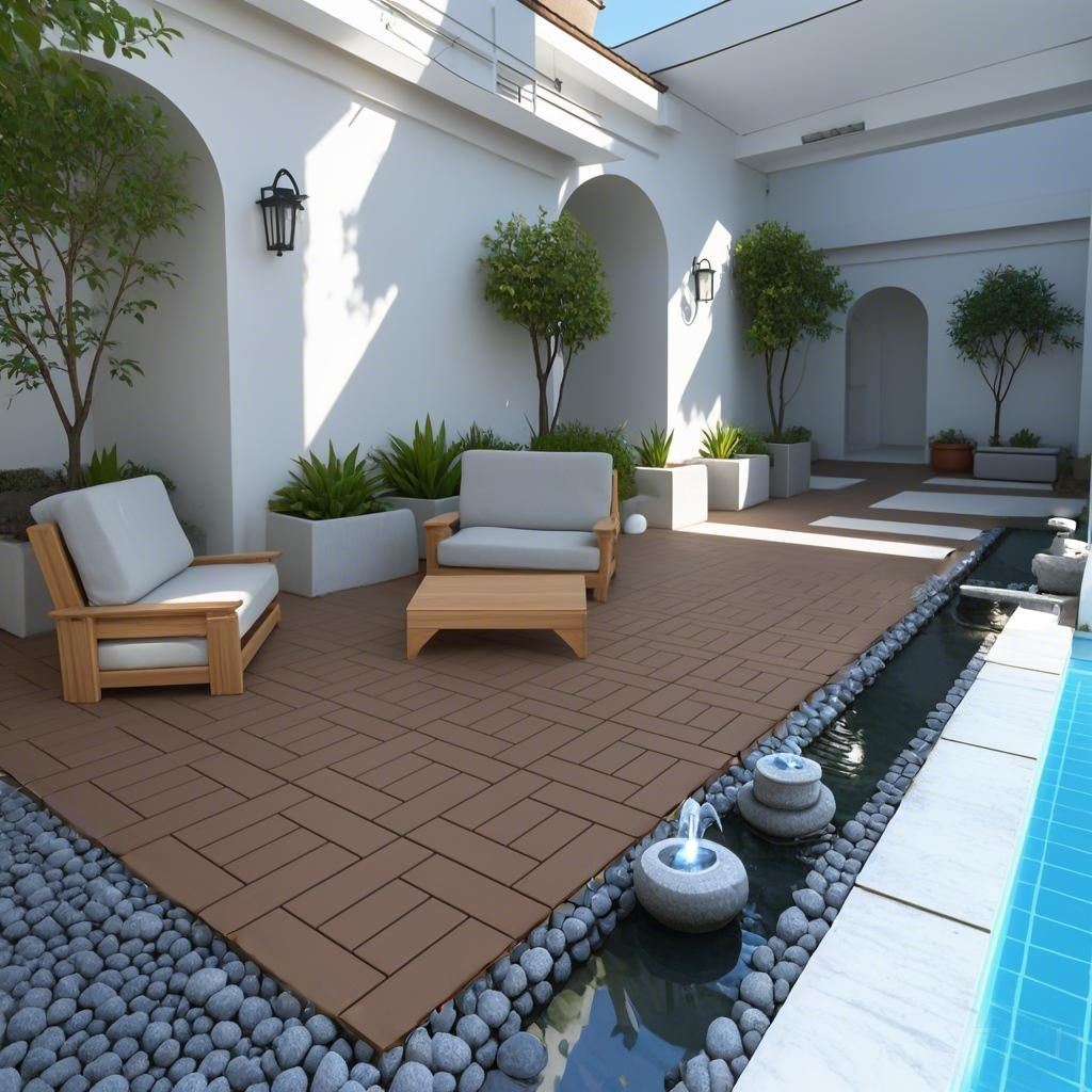 ZZ Style 12" Patio Deck Tiles, DIY Module Interlocking Decking Tiles Floor Tile Outdoor and Indoor,Easy and Quick Installation Court Tiles for Porch Poolside Balcony Backyard 44pcs Red Brown